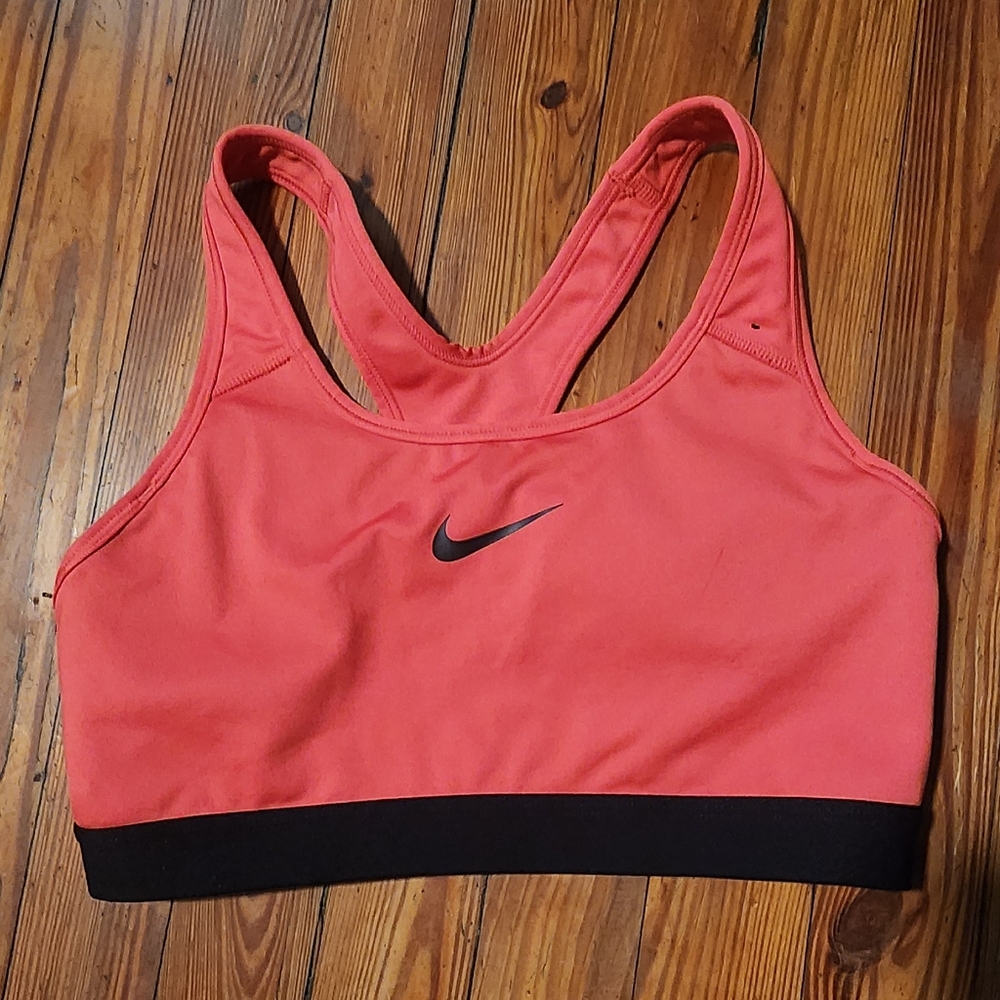 Nike Women's Orange/Pink Sports Bra with Black Band And Removable Pads Size M